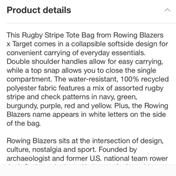 Rowing Blazers x Target Rugby Stripe Tote Bag BNWT - Picture 6 of 7
